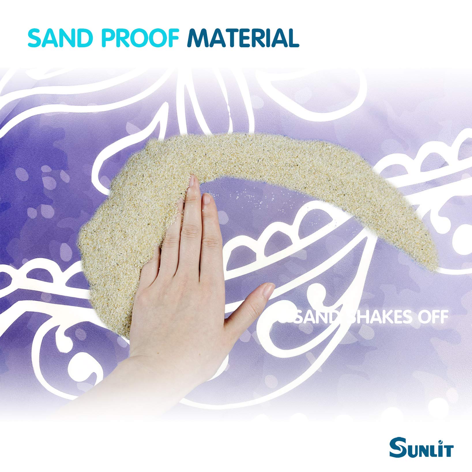 Sunlit Silky Soft 106"x81" Boho Sand Proof Beach Blanket Sand Proof Mat with Corner Pockets and Mesh Bag for Beach Party Travel - Image 3