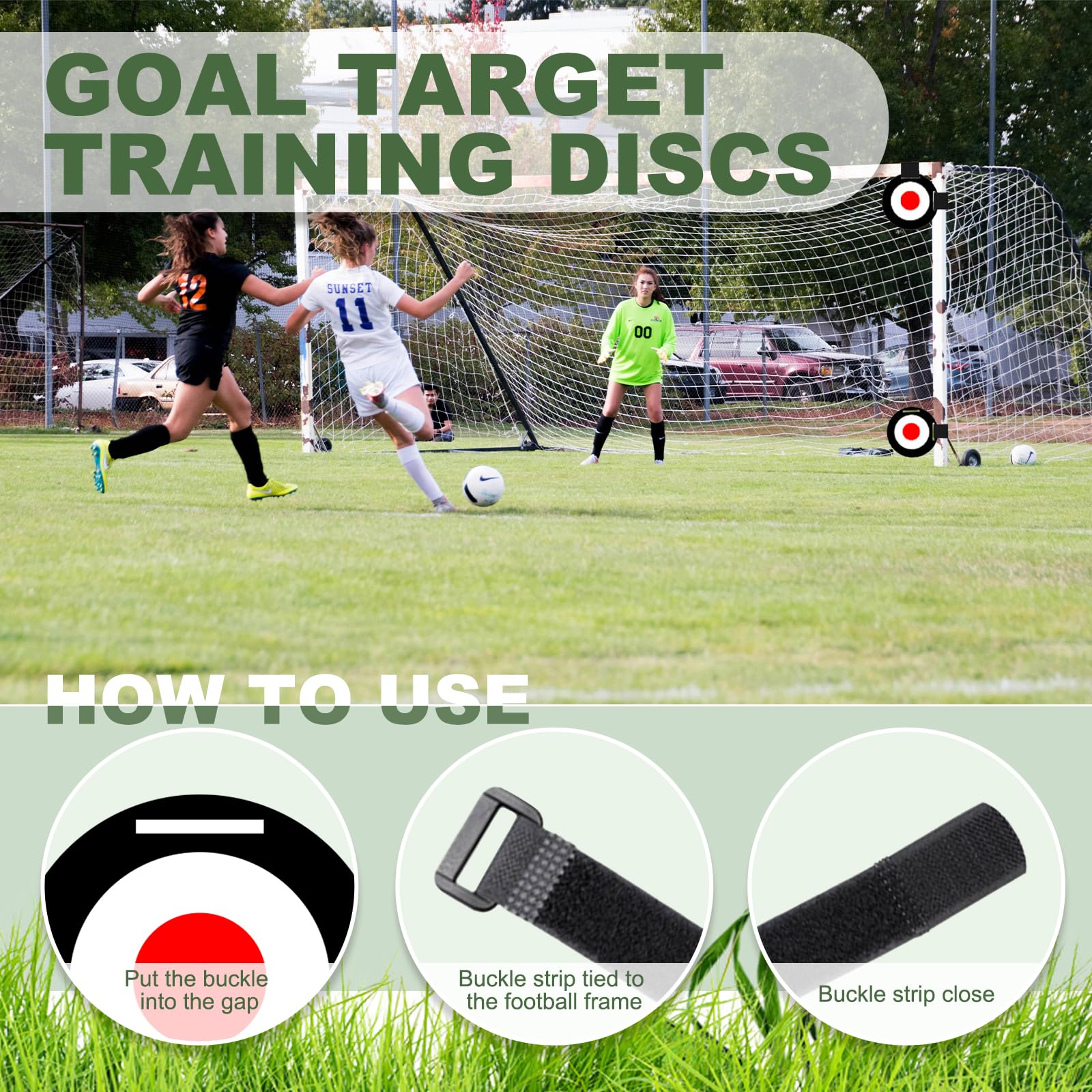Bersagli per Porta da Calcio - 2 Dischi per Allenamento con 4 Cinghie Regolabili (30cm + 60cm) - Attrezzatura per Esercizi di Tiro per Bambini, Allenatori e Professionisti