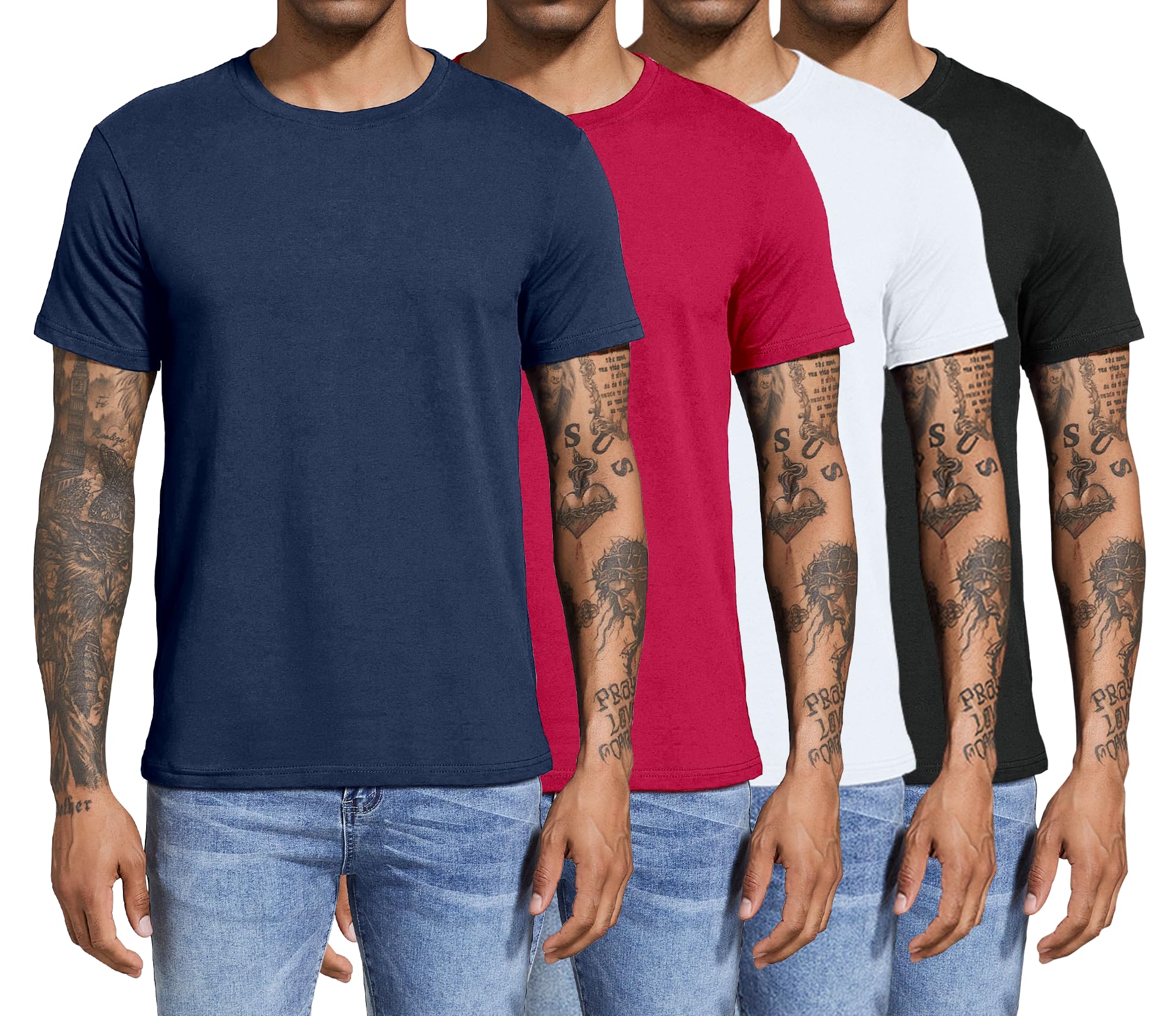 Boyzn Herren 3 or 4 Pack Baumwolle T-Shirts, Kurzarm/Langarm Rundhals Sport T-Shirts, Baumwolle Gym Workout Laufshirts für Männer