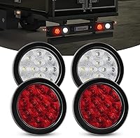Vista 21 de Nilight Juego de 4 luces traseras redondas de 10 centímetros para remolque, luz de freno, señal de giro, luz de marcha atrás, rojas y blancas