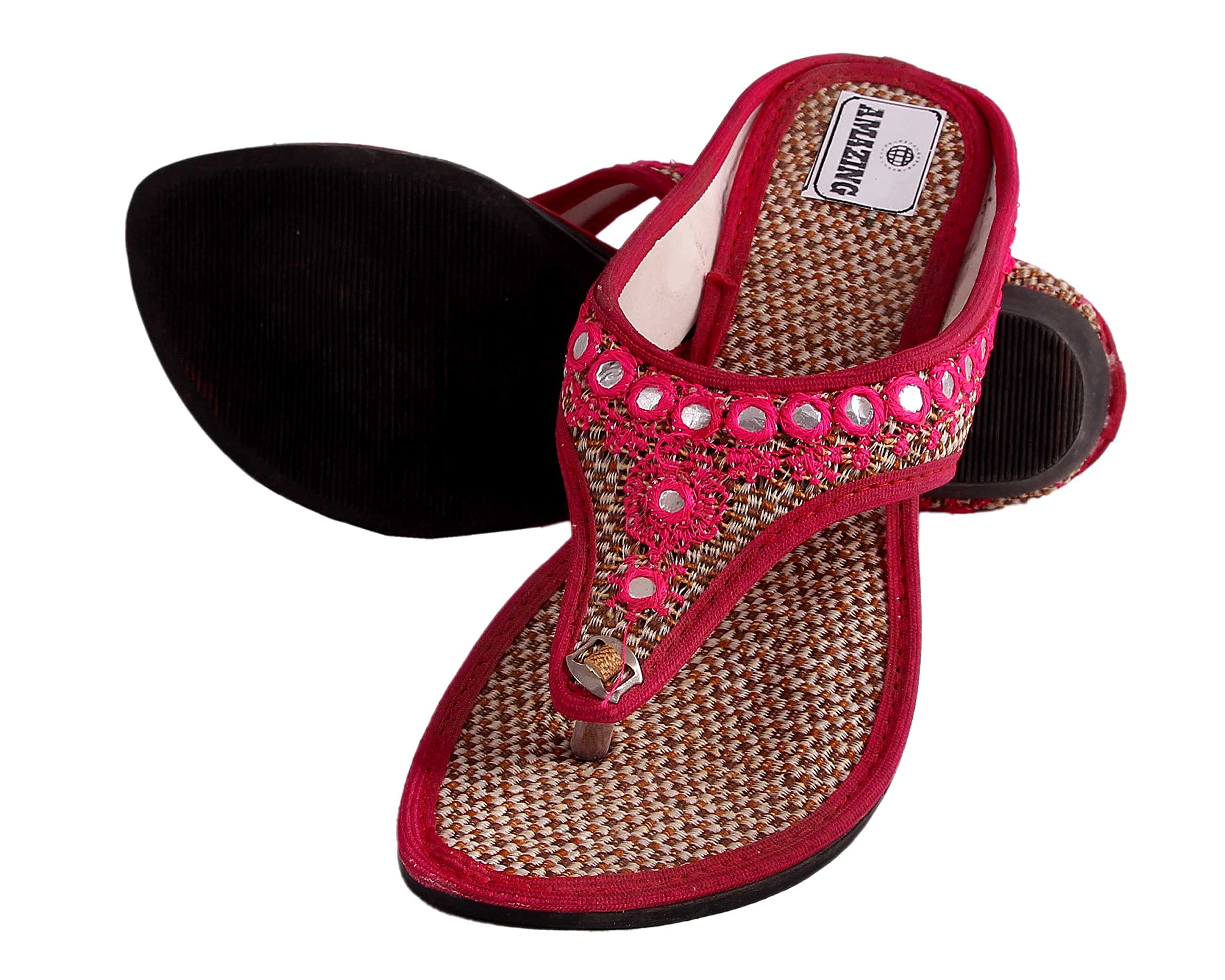 AMAZING TRADERS Women Pink Jute Embroidery Work Synthetic Leather Wedges (B0994FZ77J) Amazon Price History, Amazon Price Tracker