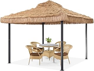 12 Backyard Ideas Hot Tub for Cozy Relaxing Retreats 35 GDY 10x10 Thatched Tiki Bar Gazebo, Patio Gazebo with Straw Thatch Roofi...