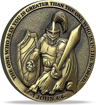 The Task Ahead Christian Challenge Coin Featuring A Fully Armored Warrior and Scripture John 44, Bible Verses Pocket Token Single Coin