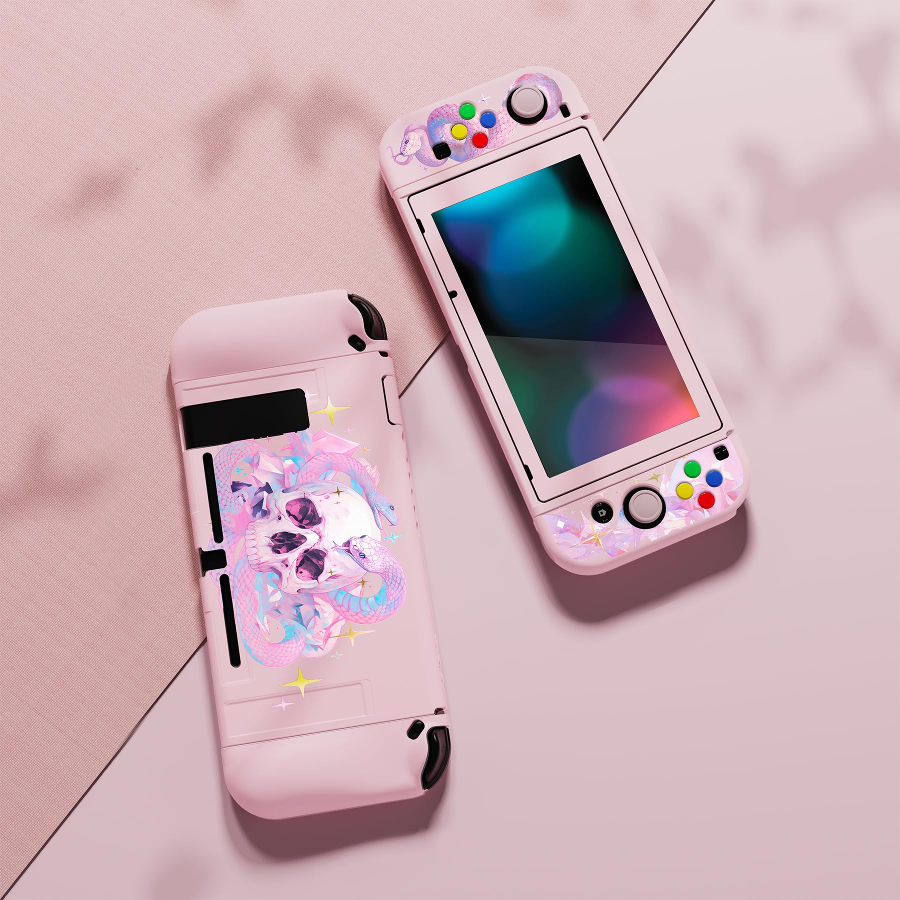 playvital ZealProtect - Custodia protettiva morbida per Nintendo Switch, con pellicola protettiva in vetro temperato, impugnature per pollice e tappi per pulsanti ABXY Direction, motivo celeste