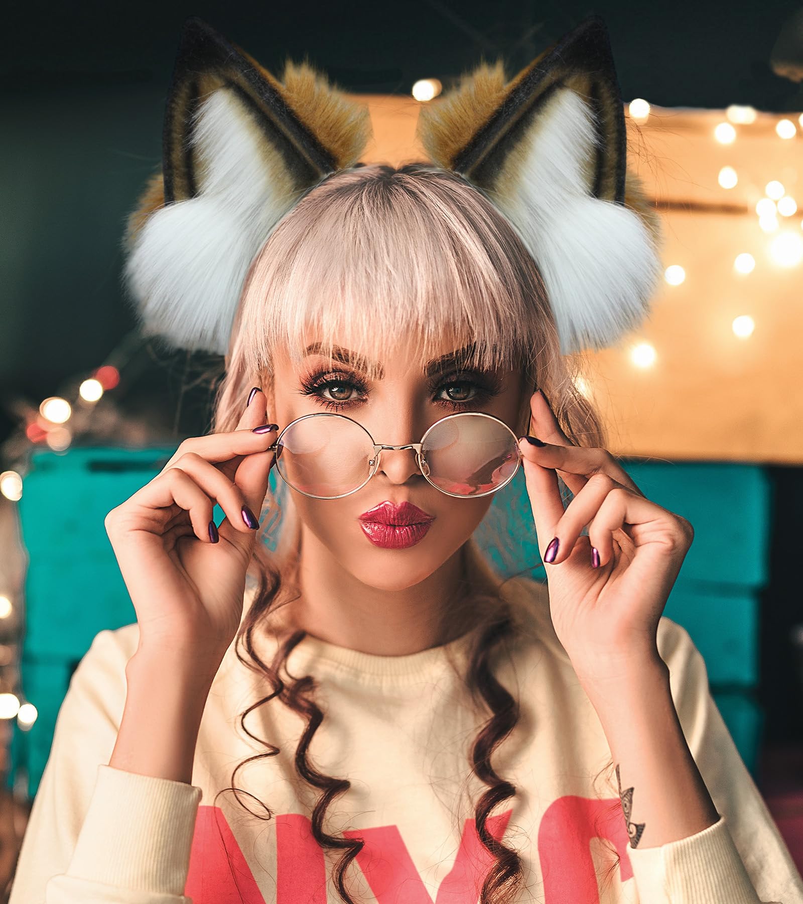 Diadema de orejas de gato de zorro, orejas de lobo, para Halloween, cosplay, Hairbnad hecha a mano, accesorios de cabeza de animal para mujeres y hombres