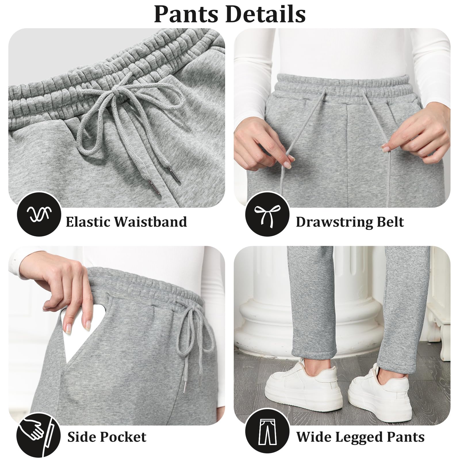 EDOTON Pantaloni da Jogging Donna Caldi Sportivi Pantaloni Termici Ispessiti in Pile Invernale Foderati con Tasche Pantaloni da Allenamento con Coulisse S-XL