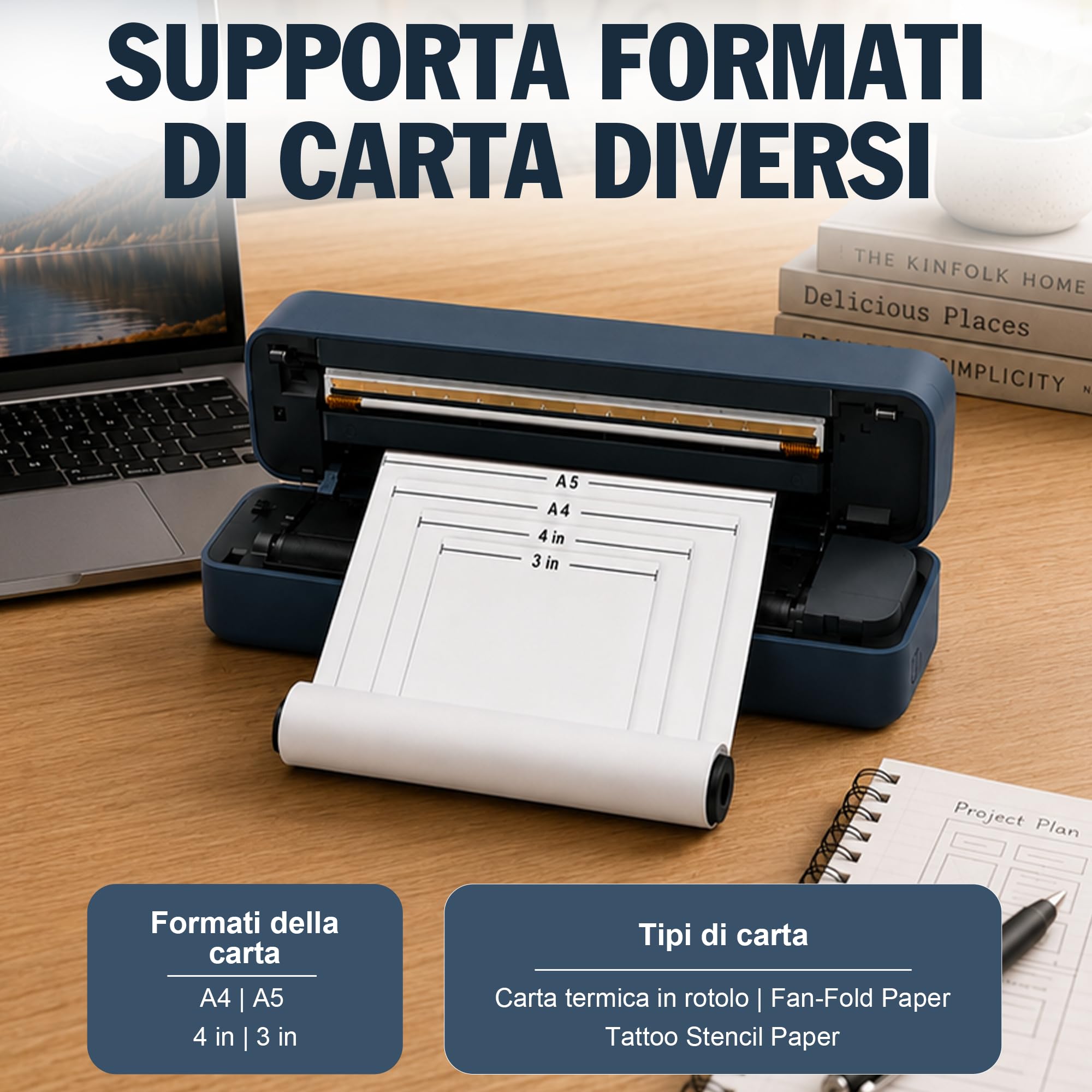 Portable Printers Wireless for Travel - Inkless Thermal Printer Support 8.5" X 11" US Letter and A4 Thermal Paper - Bluetooth Printers for Home Use, Office, Car, Compatible with iOS, Android, Laptop