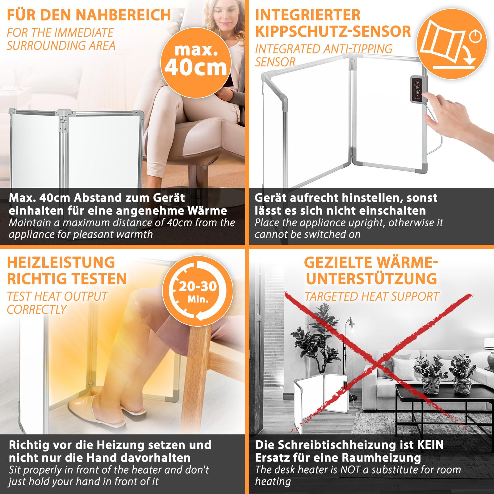 Mi-Heat Składany aluminiowy panel grzewczy, 53 x 108 cm, ogrzewanie na podczerwień 350 W do 80°C, ścianka grzewcza do biura, domu, biura, miejsca pracy, kasy, recepcji