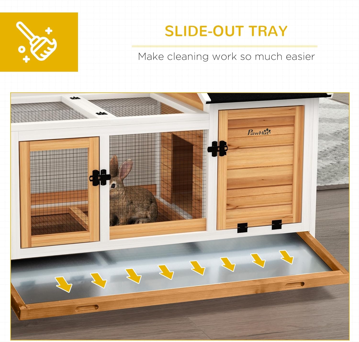 PawHut Rabbit Hutch with slide-out tray for easy cleaning