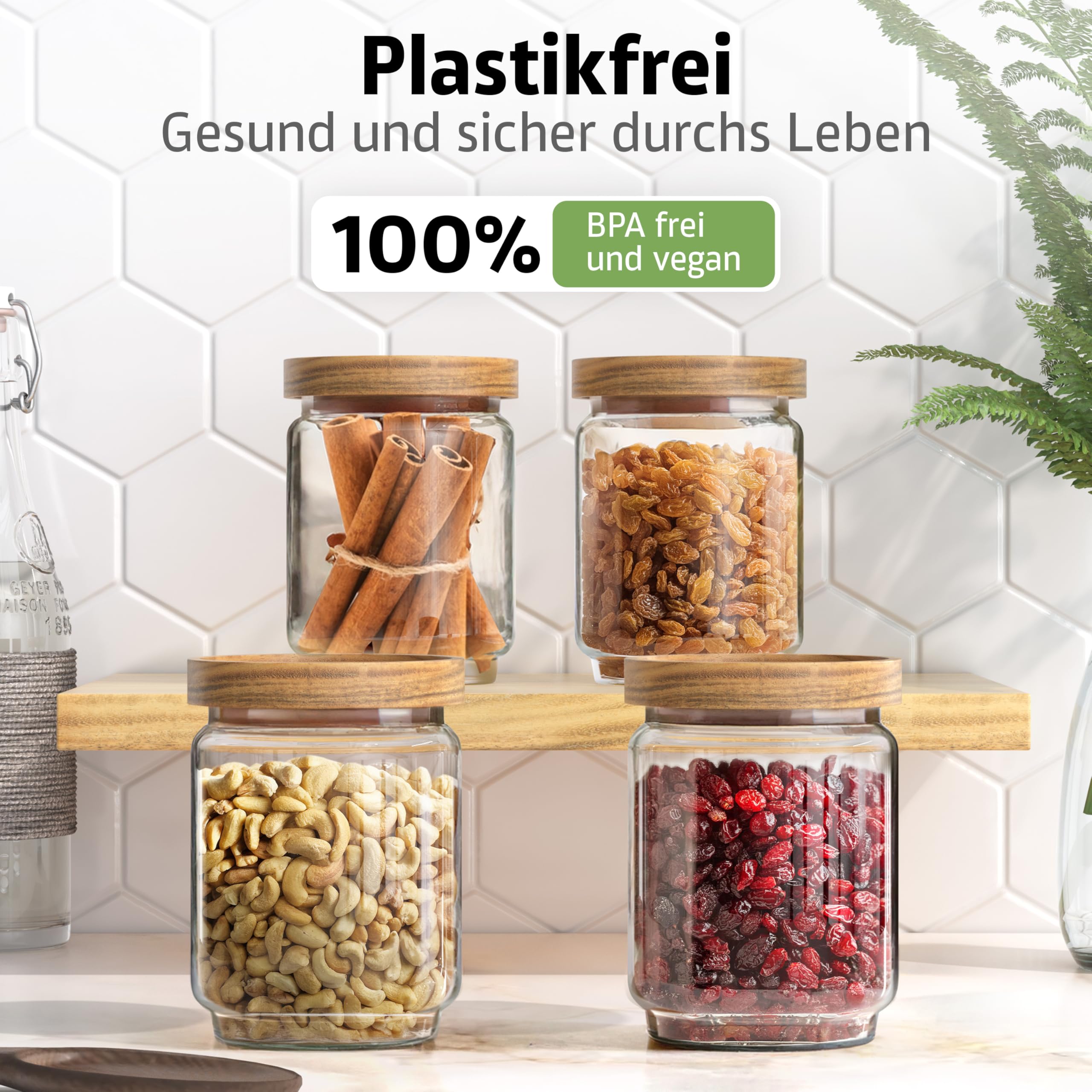 ElbFuchs® Vorratsgläser ECO Kombi-Set XL 16-teilig [BPA-FREI & MOTTENSICHER] Vorratsdosen luftdicht mit Holzdeckel | Aufbewahrungsgläser für Kaffee, Nudeln, Salz, Mehl, Tee & Müsli