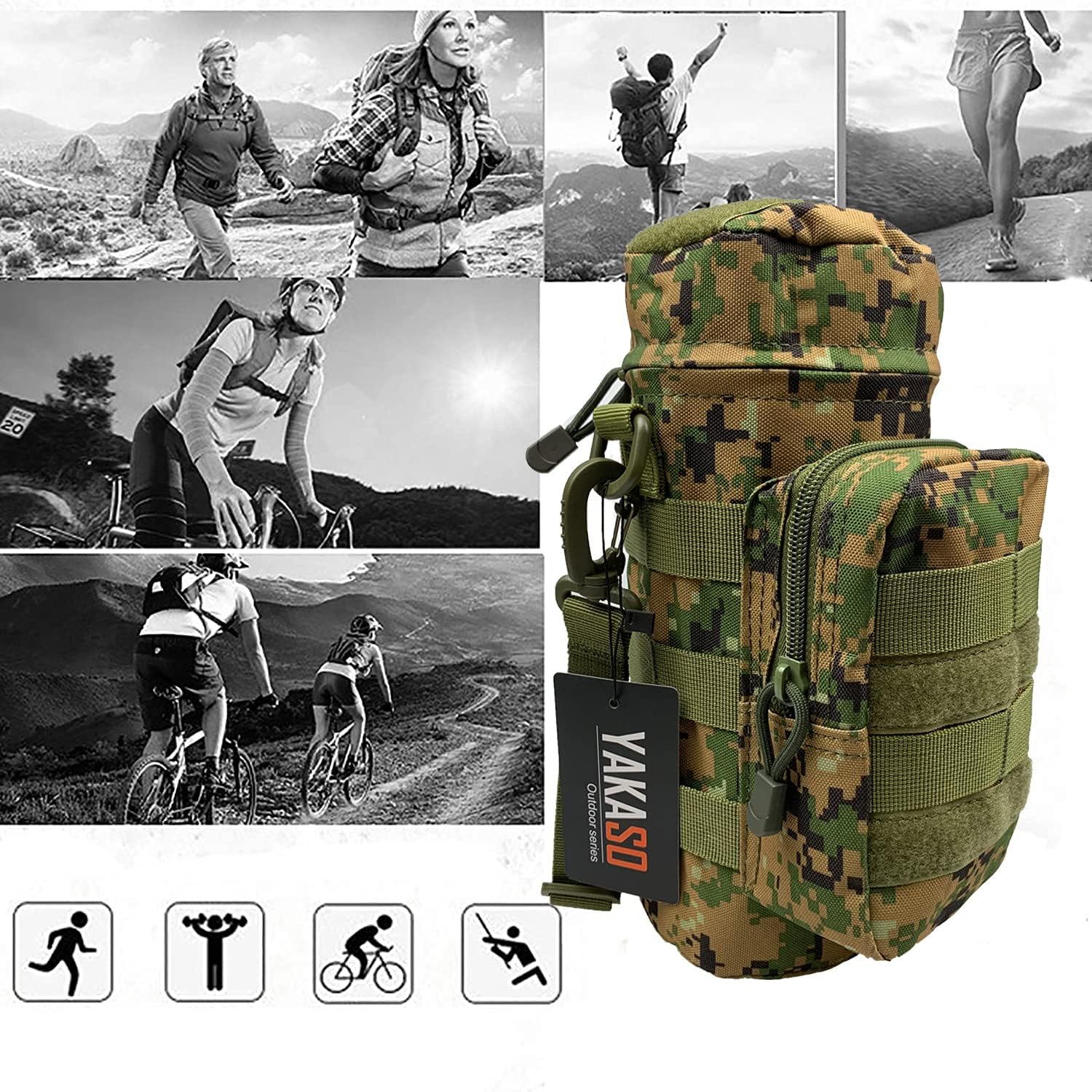 Tactical Molle Water Bottle Holder Pouch Hydration Carrier Bag Tactical EDC Water Bottle Carrier with Detachable Shoulder Strap for Hiking Camping Outdoor Sport Travel image 5