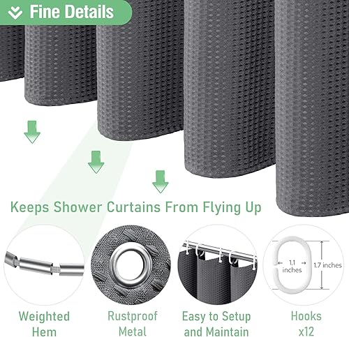 Miniatura 5 de Dynamene Cortina de ducha larga de tela  78 pulgadas de largo, cortinas de ducha de tela ponderada para baño, juego de cortina de baño de lujo