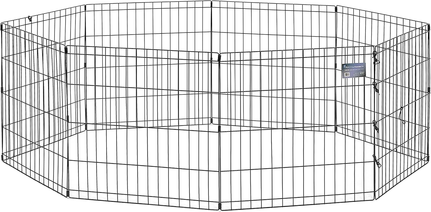 MidWest Homes for Pets Folding Metal Puppy/Dog Exercise Pen, Indoor/Outdoor Playpen with No Door, Provides 16 Sq Feet of Play Space, 24-Inches Tall, Black E-Coated Black No Door 24" H