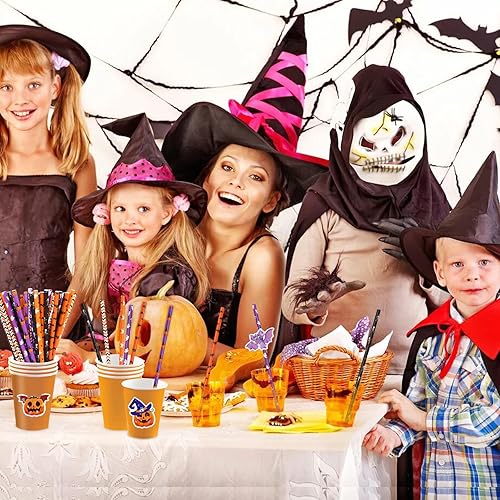 Miniatura 6 de 150 popotes de papel de Halloween, 6 estilos mixtos, pajitas desechables para fiestas de Halloween, suministros de decoración de fiesta de Halloween