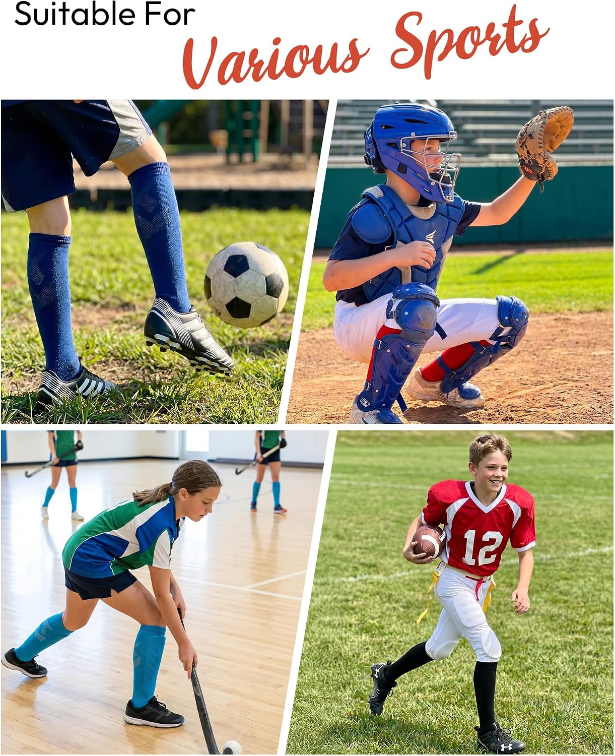 3 Pairs Youth Baseball Softball Socks and Belt Combo Set for Boys Girls