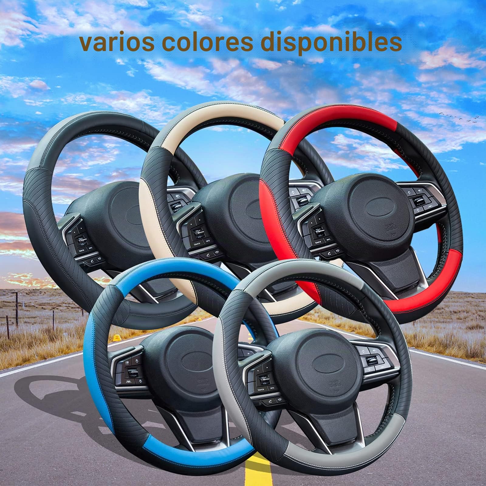 ZATOOTO Funda Volante Cuero - Funda Volante Coche Universal, Antideslizante, Duradera, Negro