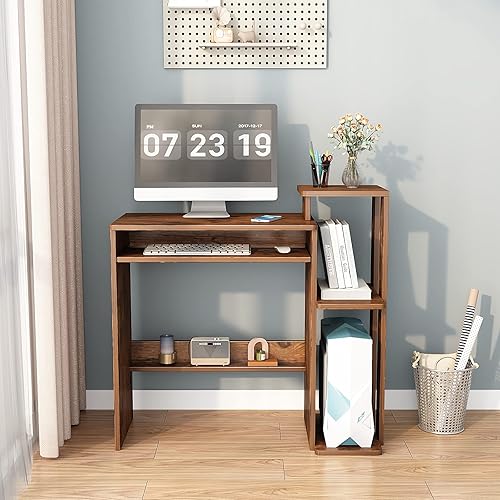 NEWSENDY Escritorio de estudio multiusos escritorio pequeño compacto de 35 pulgadas para dormitorio con estantes de almacenamiento de 3 niveles y