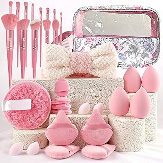 Kit de brochas de maquillaje rosa con licuado...