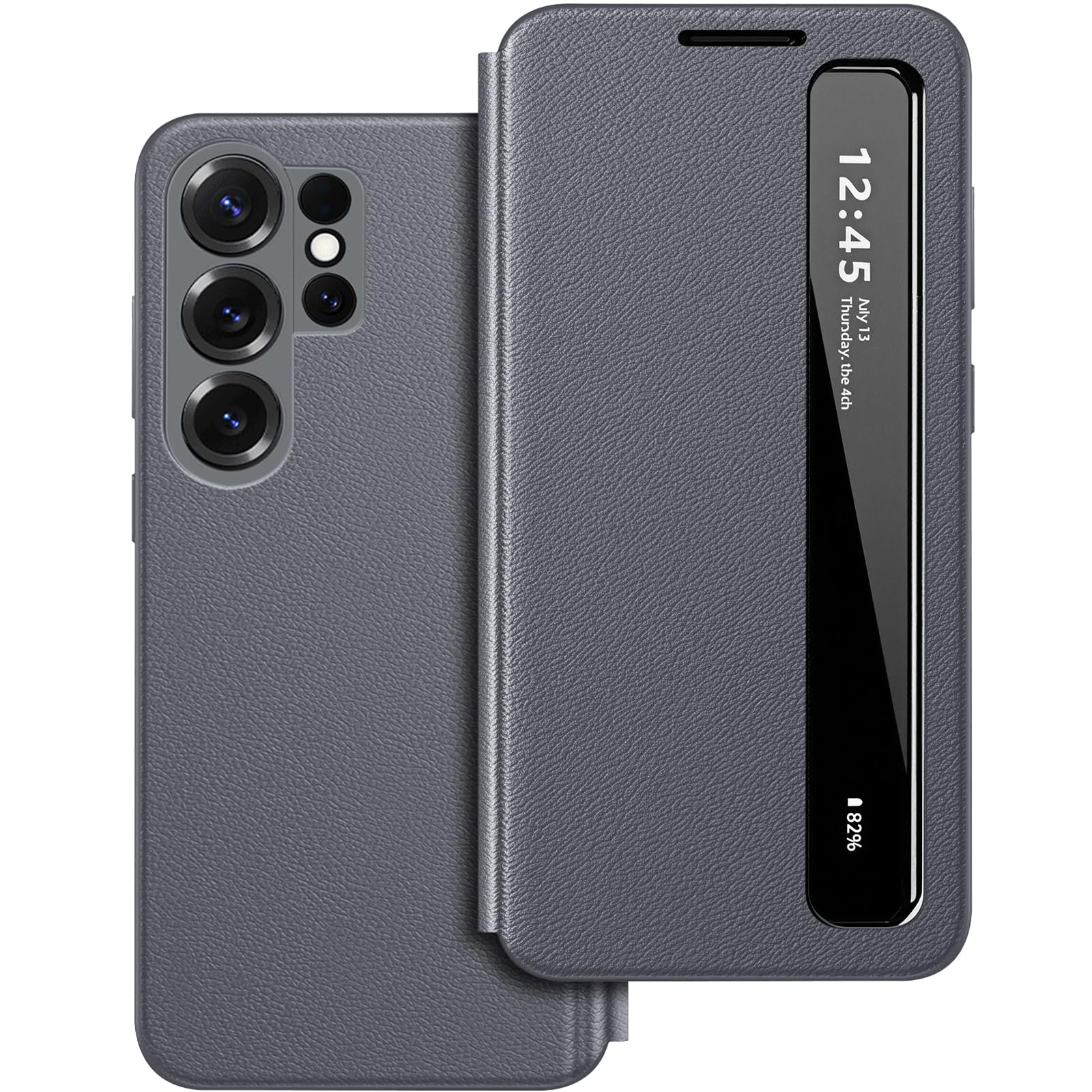 Cover per Samsung Galaxy S26 Ultra 5G con aletta con finestra trasparente View, in pelle PU premium, protezione completa antiurto e antigraffio, custodia elegante (grigio)