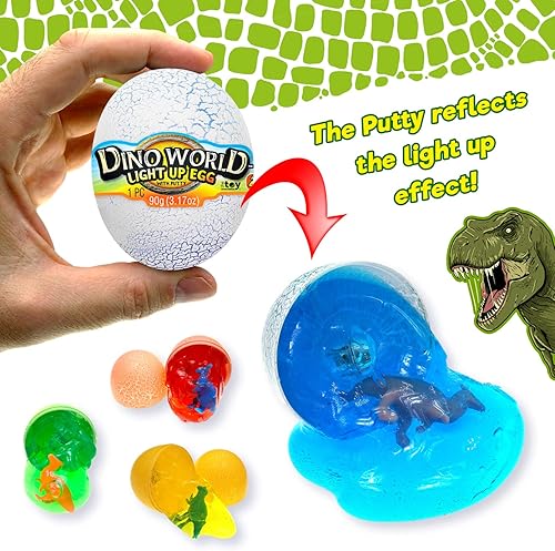 Miniatura 4 de JA-RU Huevos de dinosaurio slime con luces y juguete (4 huevos surtidos)  Incluye dinosaurio sorpresa, limo de neón y luces intermitentes  Juguetes