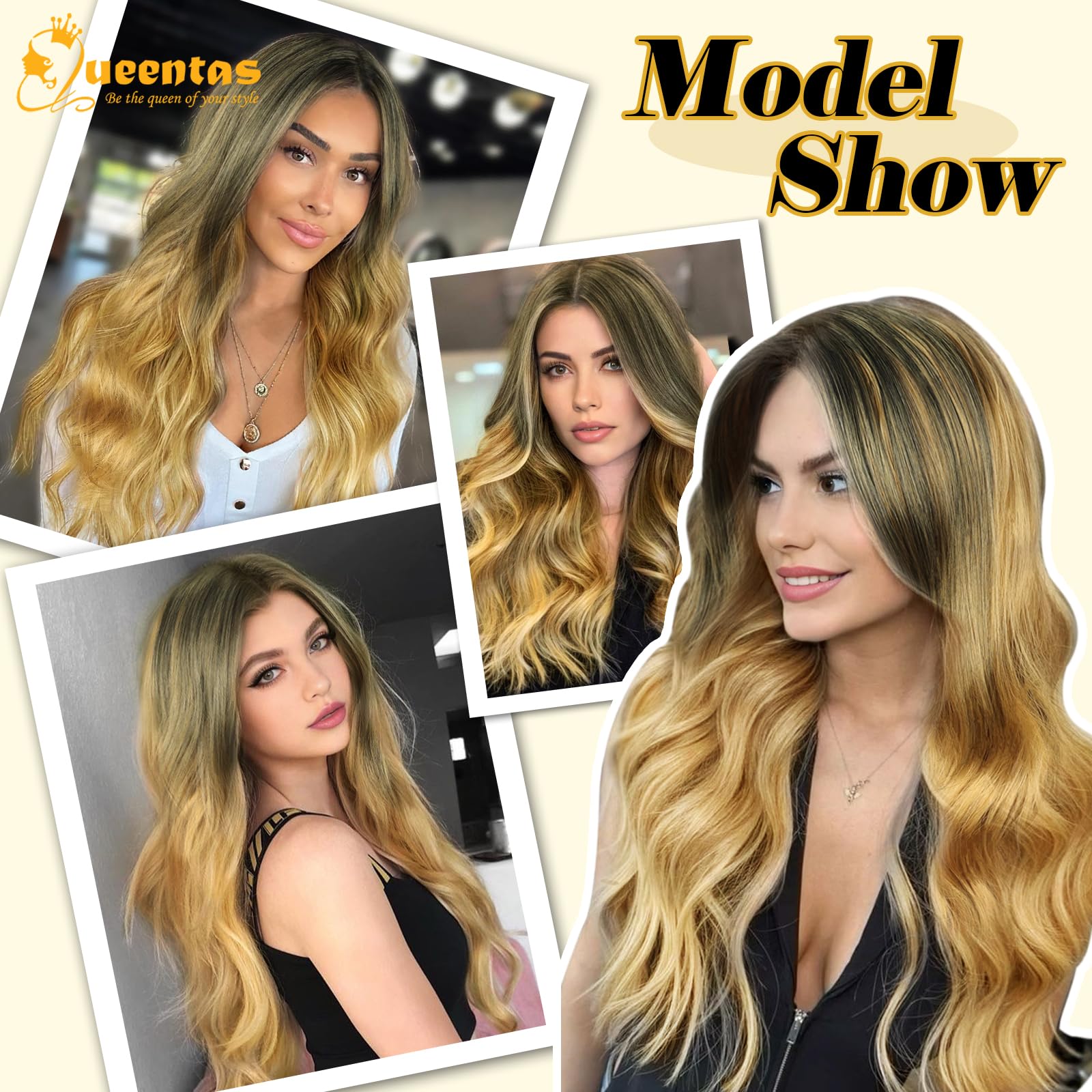 QUEENTAS Long Blonde Wigs for Women Synthetic Curly Wig for Daily Party Cosplay Halloween (Black mixed Blonde) - Image 4