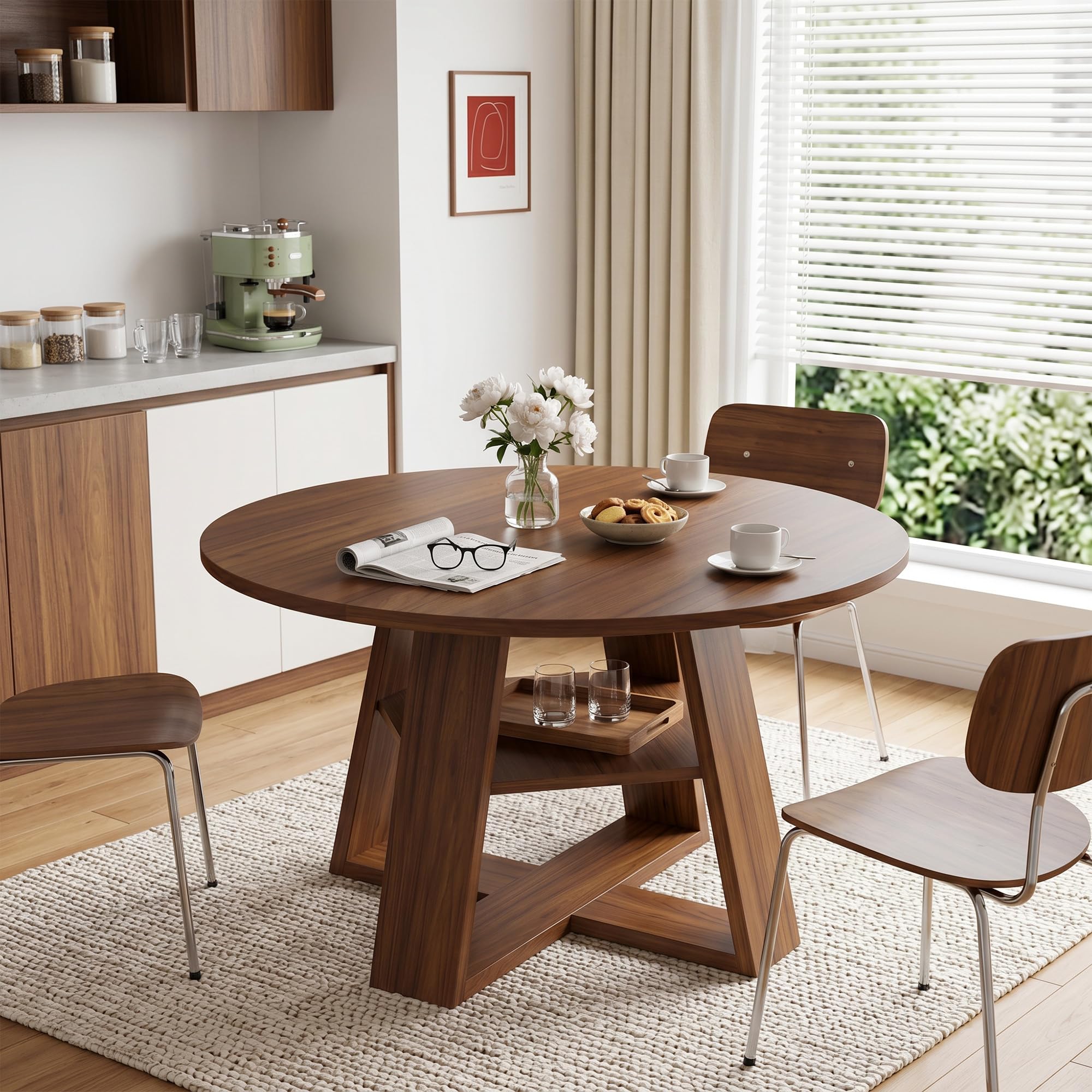 Photo 1 of <<<SIMILA<<<
Miereirl 43.3" Round Dining Table for 4, Modern Kitchen Dining Table with Storage Shelf, Wood Grain Round Dining Room Table with Pedestal Base for Kitchen, Apartment