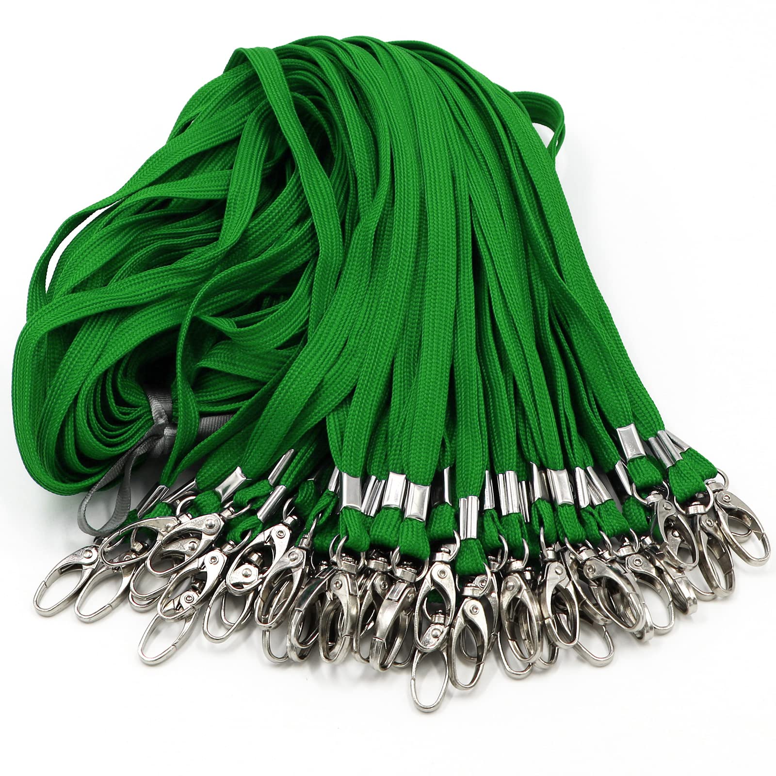 Beebel 100 Pack Lanyards Bulk Lanyard for Office Id Badges Flat Lanyard with Badge Clip Swivel Hook (100 Pack, Green)