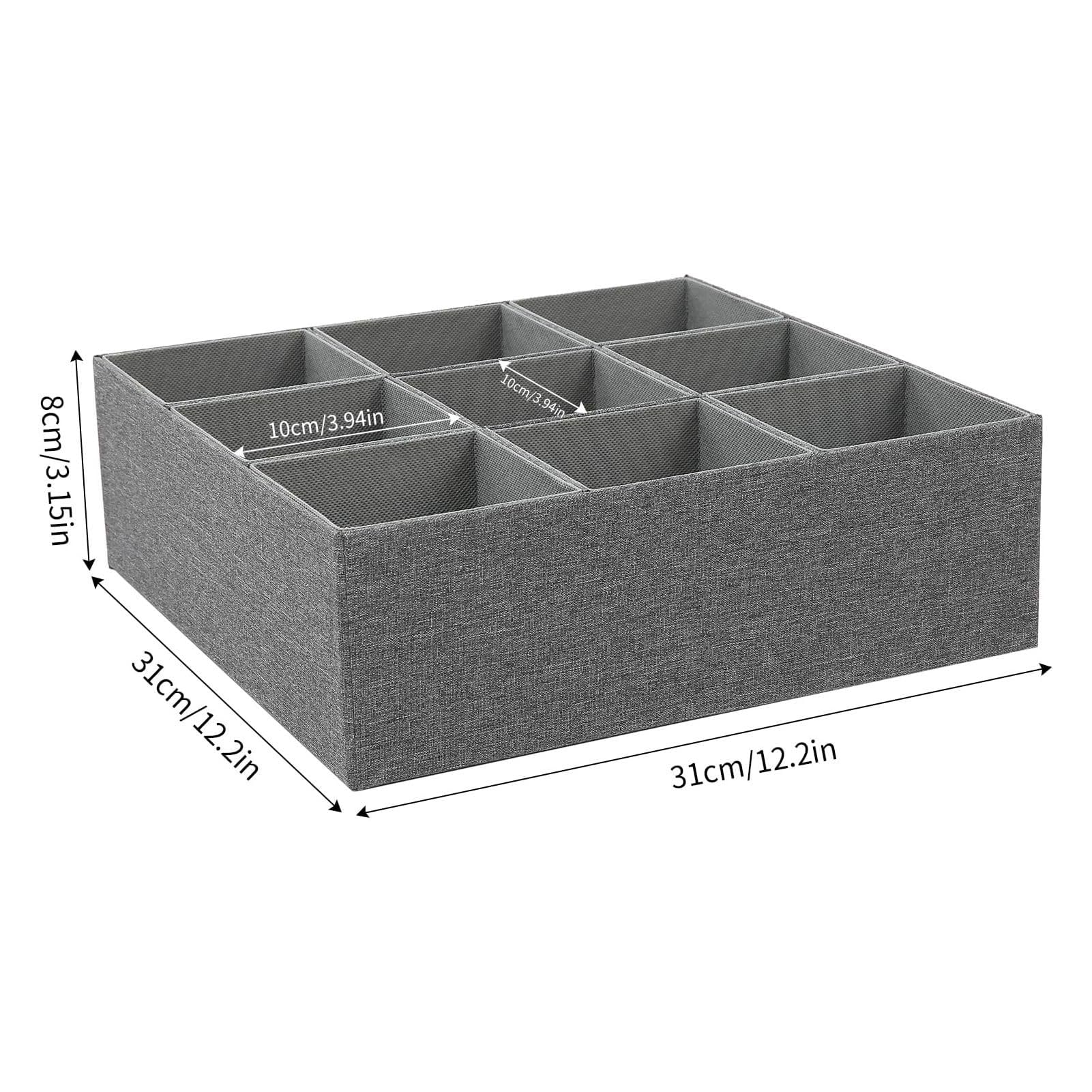 Denash Organizzatore per Cassetti, Scatola Portaoggetti per Armadio a 9 Scomparti per Biancheria Intima, Calzini, Cravatte, Cinture, Divisorio Pieghevole in Tessuto per Biancheria (GREY)