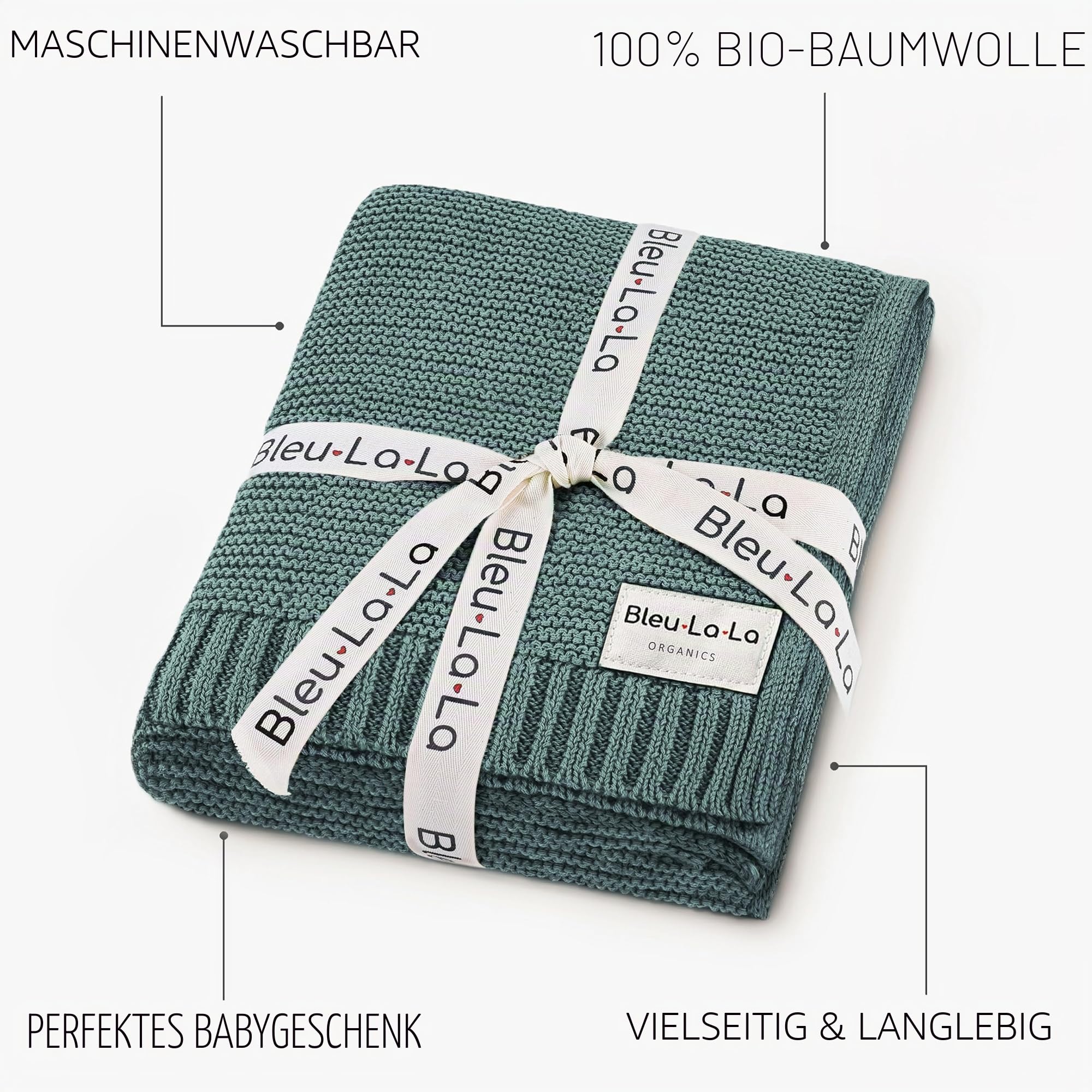 Bio Decke für Babys - 100% Luxuriöse Bio-Baumwollstrick, warme gemütliche Kuscheldecke für Kinderwagen und Wiege, geeignet für Neugeborene, Säuglinge und Kleinkinder (Huntergrün)
