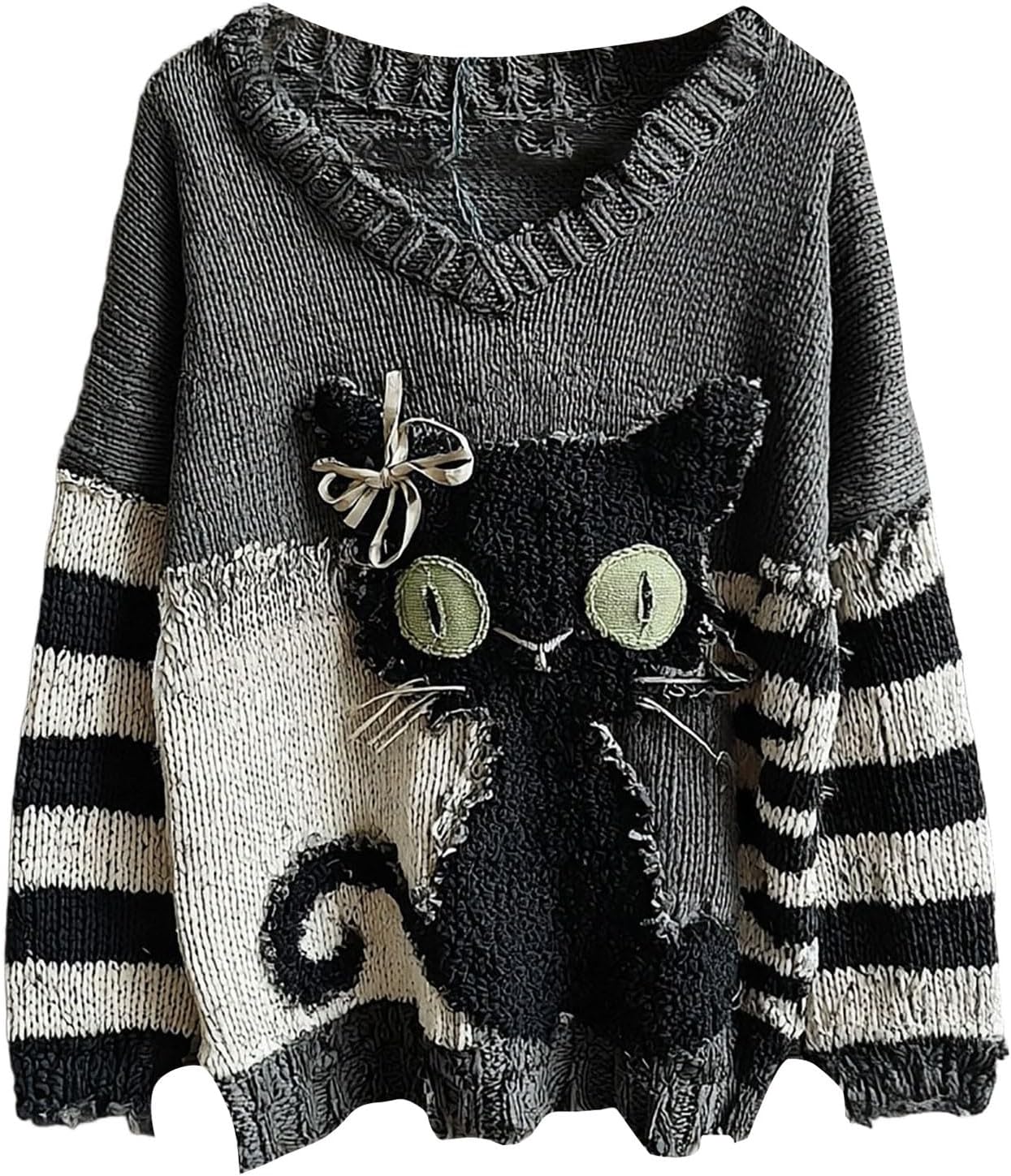 Halloween Sweaters for Women Cat Sweater Spooky Face Print 2025 Womens Patchwork Pumpkin Knitted Pull Over