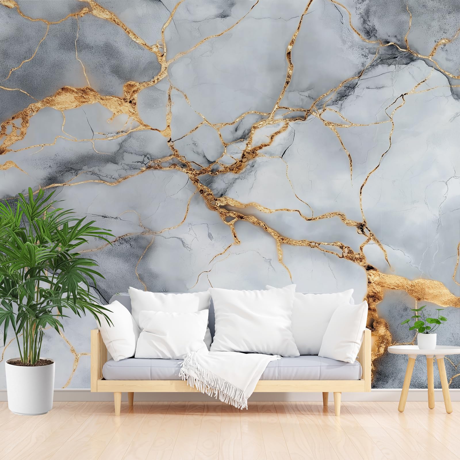 Papier peint panoramique effet marbre intissé pour rénover un salon ou mur de chambre