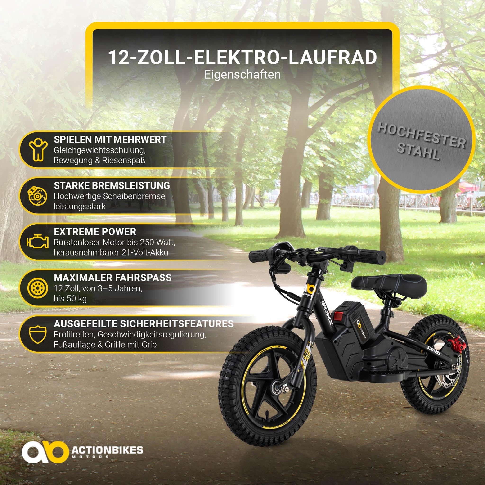 Actionbikes Motors Kinder Balance Bike Elektrofahrrad | 12 16 Zoll Fahrrad - 250 Watt - Elektro Laufrad mit Scheibenbremsen - Kinder Elektrofahrzeug - Spielzeug ab 3 Jahren