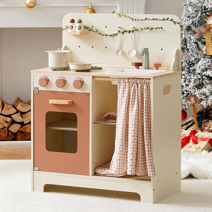 ROBOTIME Rustic Wooden Kids Play Kitchen Set