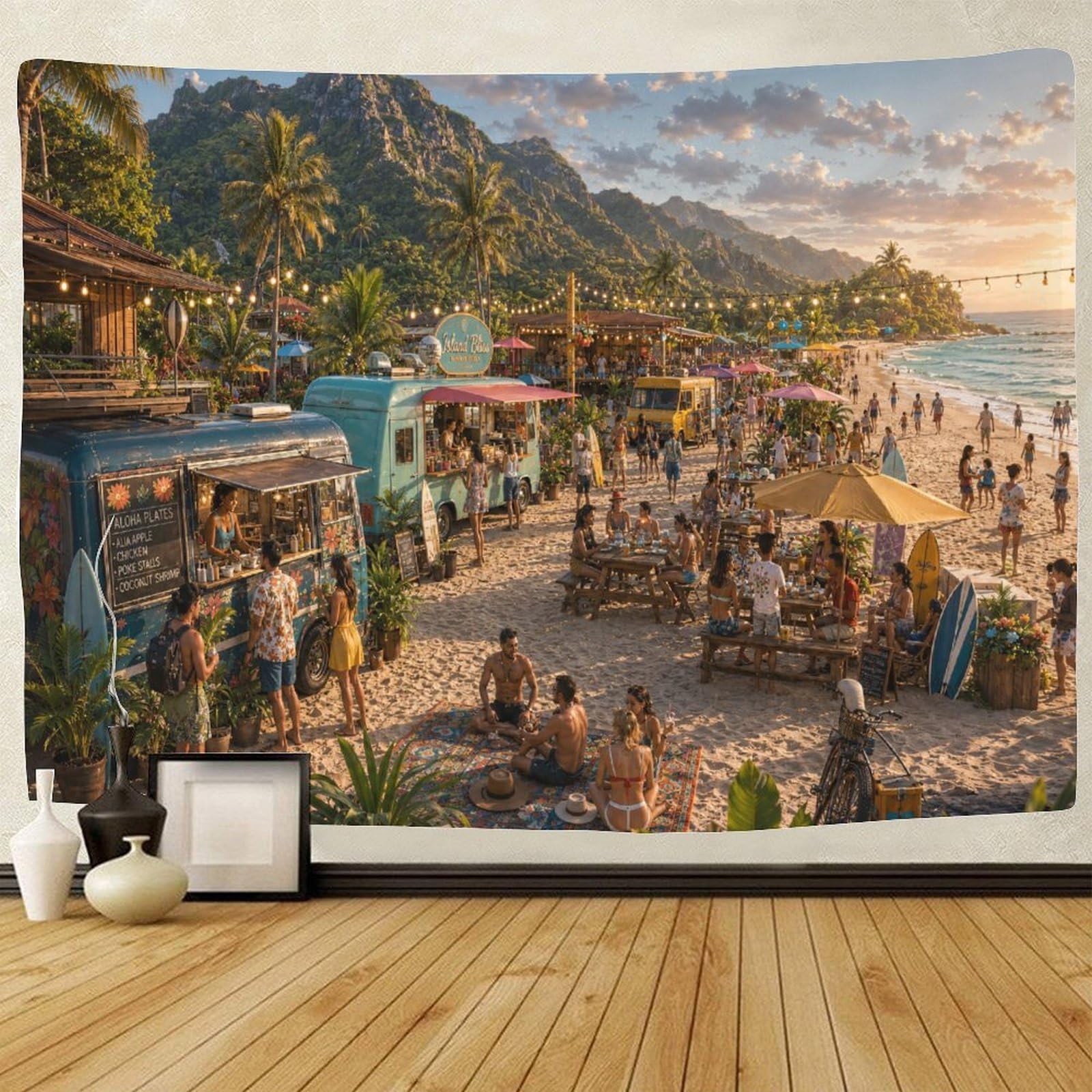 GPMNBCXZK Hawaii Coastal Summer Party Wall Art Decor Tapestry for Bedroom 3D Print Tapestries Poster Curtain Living Room Dorm 100cmx150cm