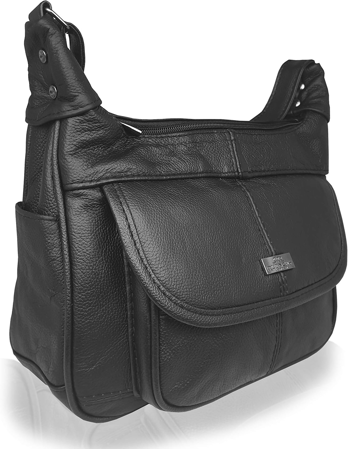 Leather Ladies Handbag, Soft Cowhide Leather Crossbody Shoulder Hand Bag 747K Black