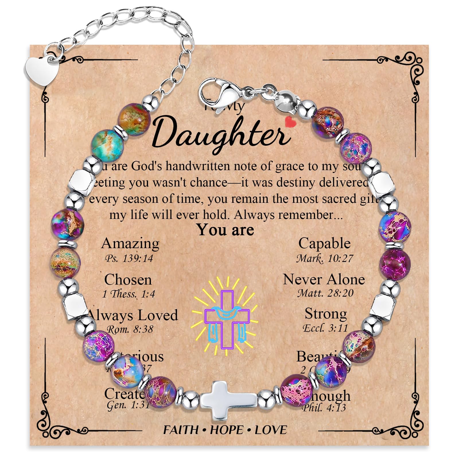 Cross Bracelet for Women Girls, Christian Gifts for Daughter Granddaughter Sister In Christ Friend Niece, Baptism Confirmation First Communion Gifts for Girls