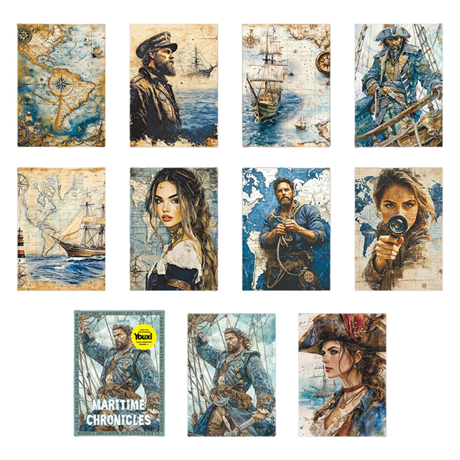 Tsophreniq Naval Oriented Decorative Paper Panes Pack of 10 for Scrapbooking Artisanal Drill Less Home Art Undertakings Naval Theme Decorative Paper Set