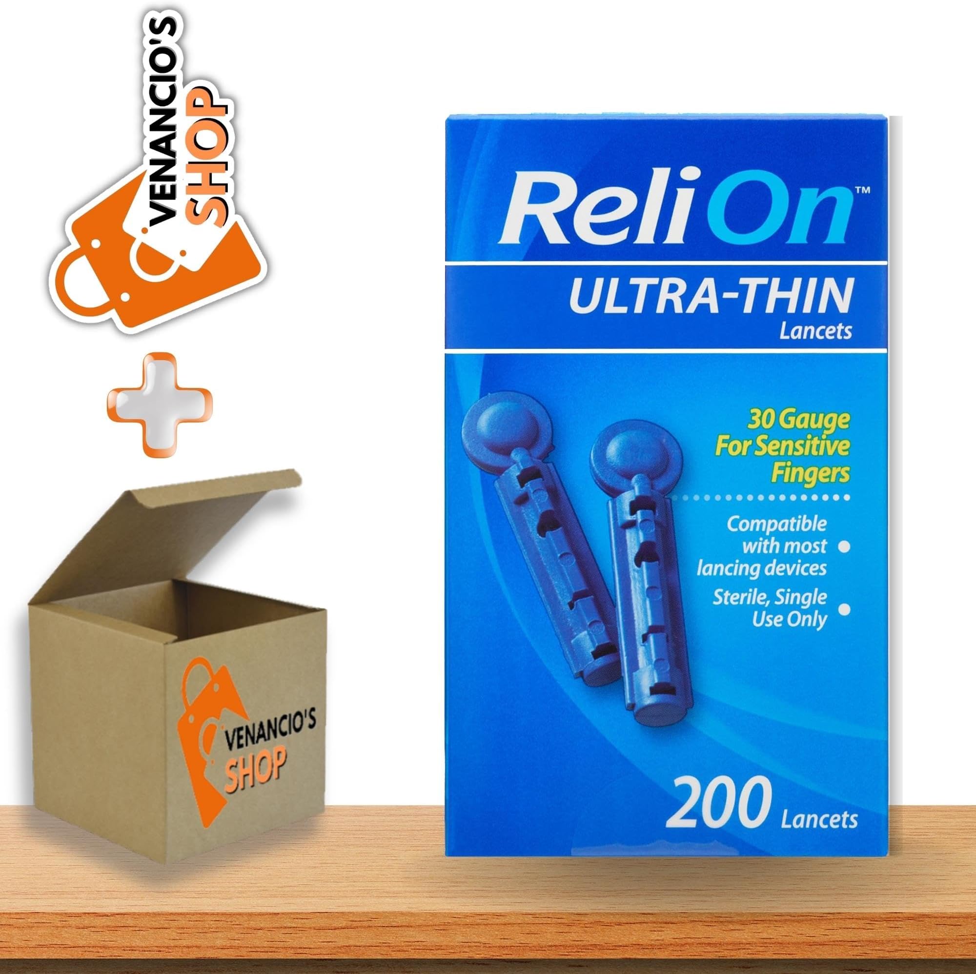 ReliOn Ultra Thin Lancets 30 Gauge, Designed to be Comfortably Used Even for Sensitive Fingers + Includes Venancio’sFridge Sticker (200 count - Pack of 1)