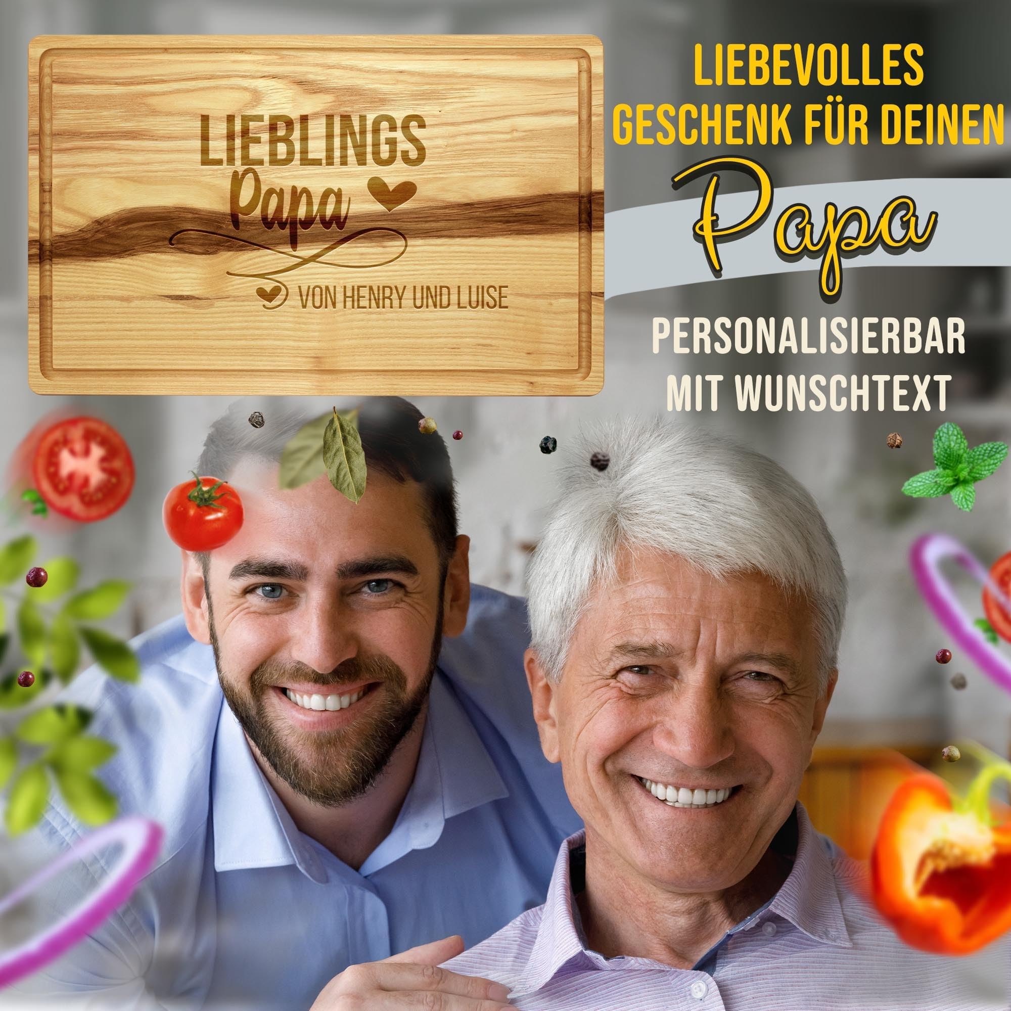 PR Print Royal Großes Holzbrett mit Gravur - Eschenholz, 40 x 25 x 2 cm - Lieblingspapa - Schneidebrett personalisiert, Geschenke für Papa zum Geburtstag | personalisiertes Geschenk