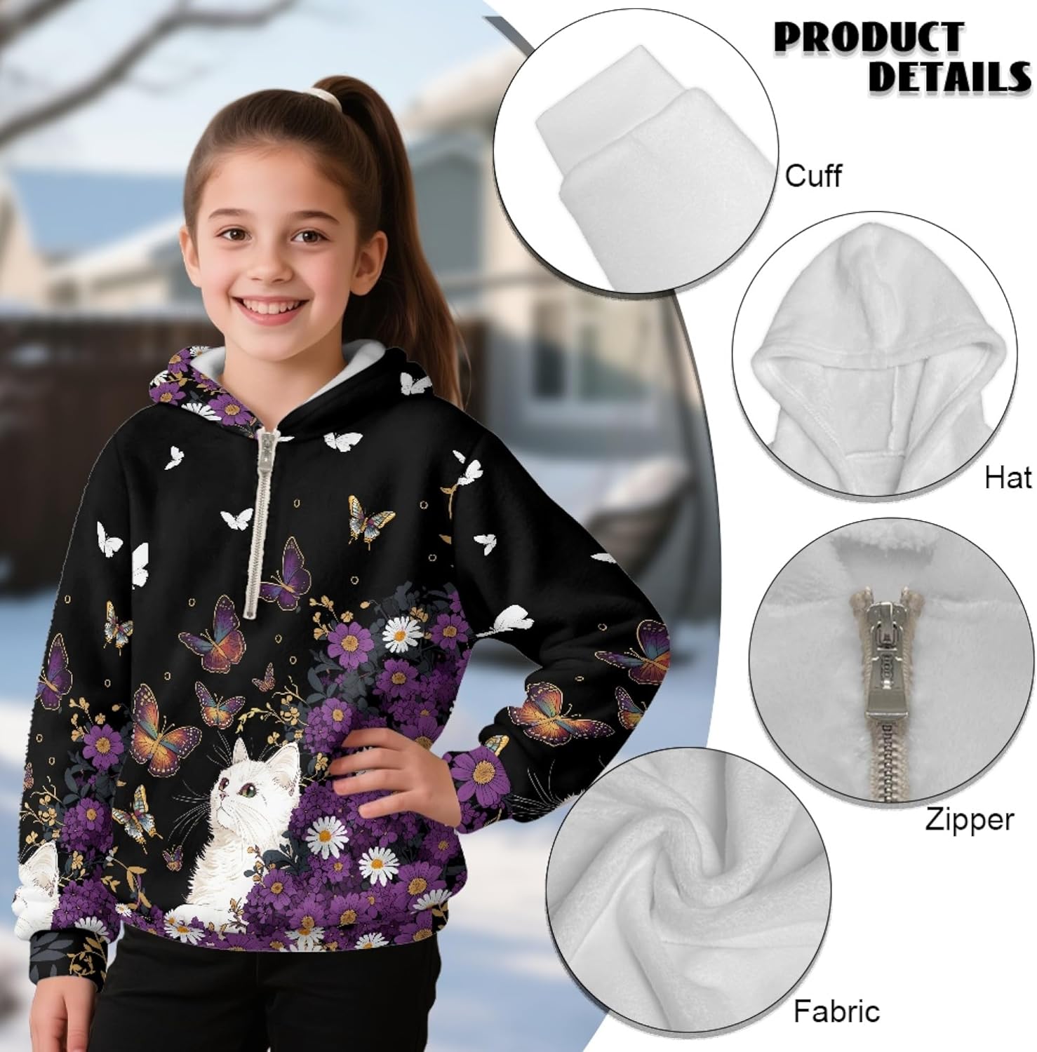 Hawapod Hoodies For Teen Girls Print Lightweight Cute Sweatshirt Half Zip Outdoor Sport Pullover Hooded With Pockets