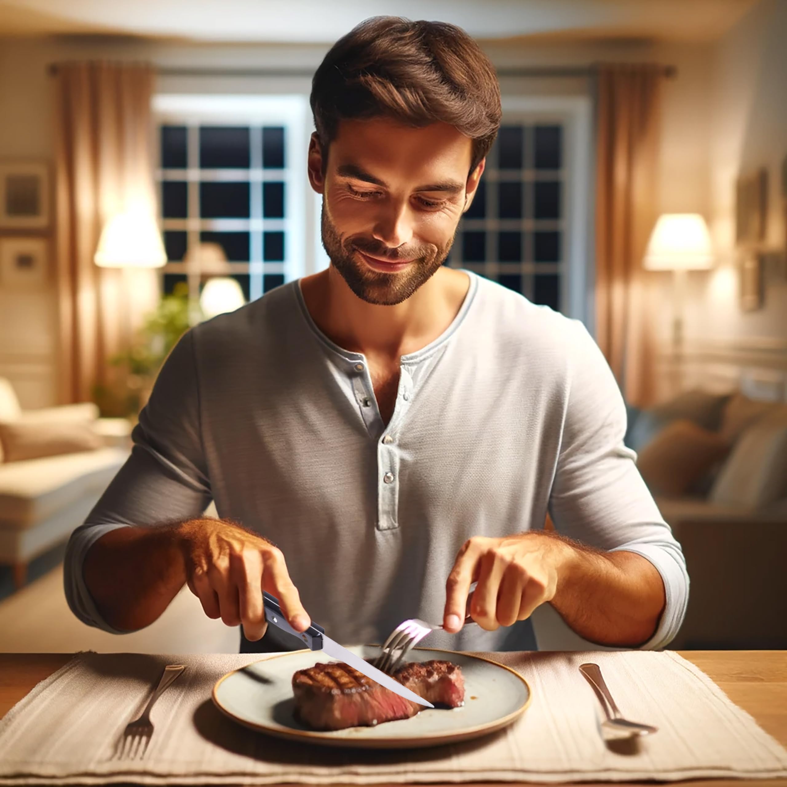 IPEA Cuchillos de Mesa para Carne - Juego de 6 - Cuchillo Carne Afilado con Hoja Lisa de Acero Inoxidable para Cortar Carne y Alimentos para Almuerzo y Cena - Cuchillos para Hogar y Cocina