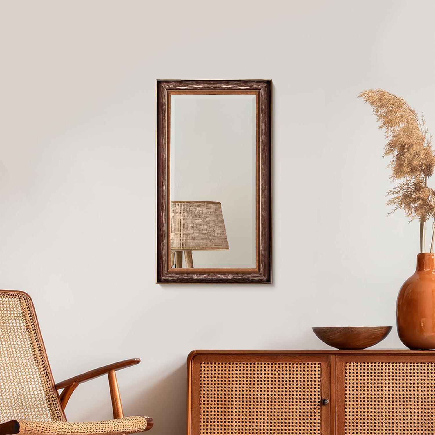 Head West Bronze Copper Oil Rubbed Framed Rectangle Mirror, Wall Mounted Beveled Accent Decorative Bathroom Mirror for Over Sink, Bedroom, & Living Room, 28" x 40"