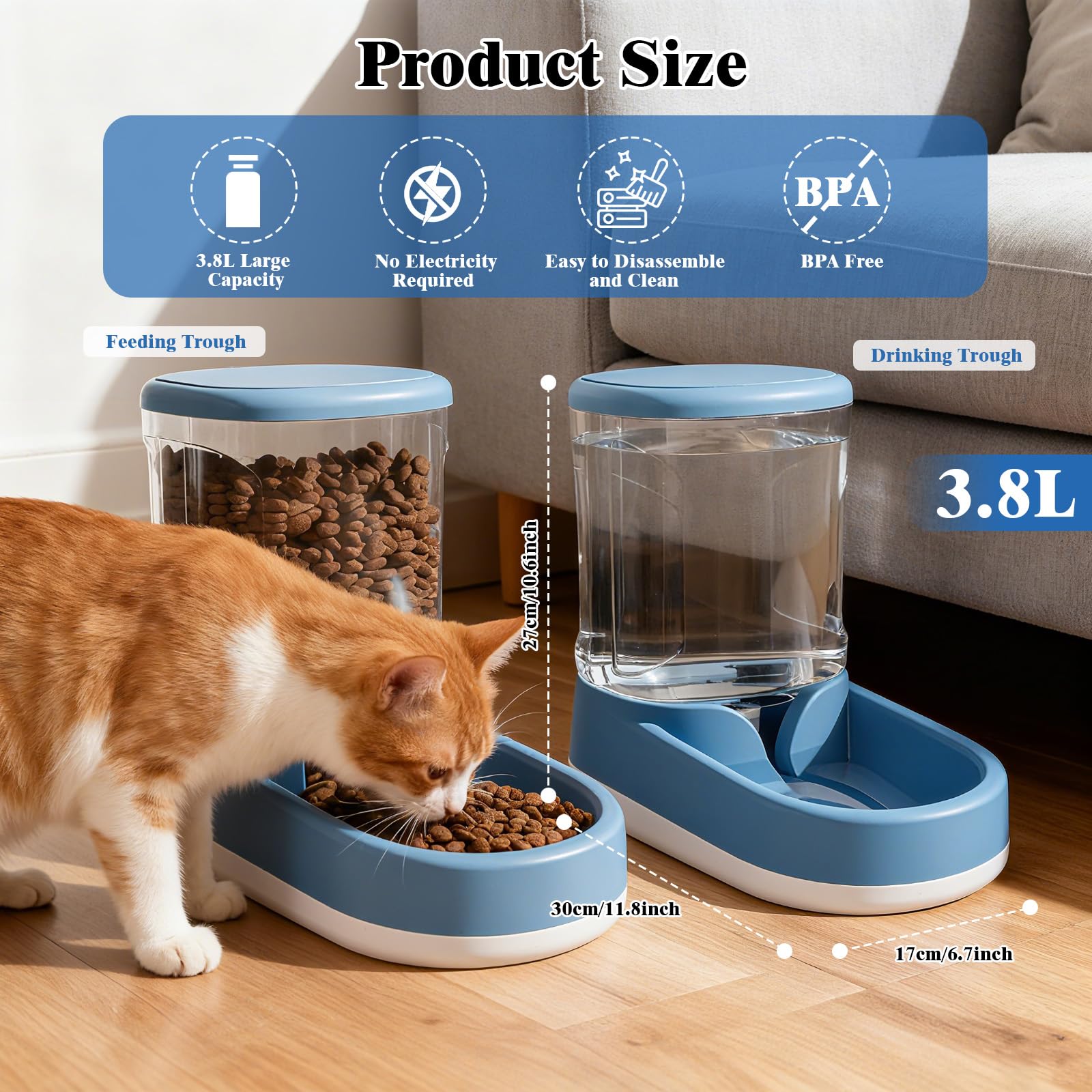 2 Pièces 3.8 L Distributeur Croquettes Chat, Distributeur Automatique de Nourriture, Distributeur d'eau pour Chien Et Chat, Distributeur Croquettes Chien, Distributeur de Croquettes(Bleu)