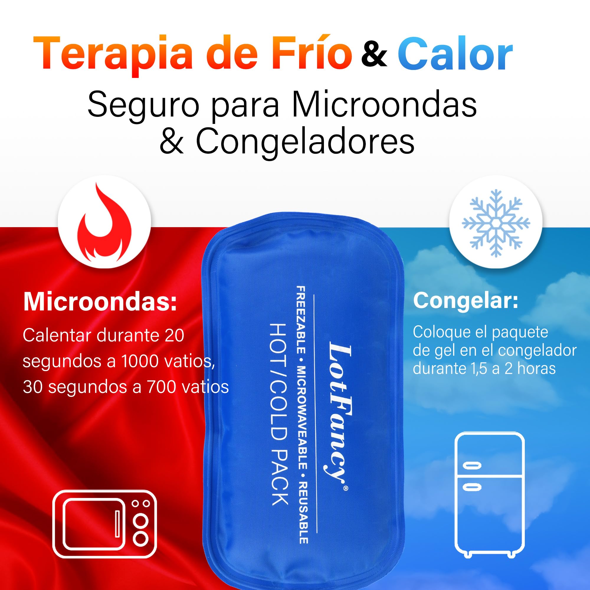 LotFancy 2Pcs Bolsas de Gel Frío o Calor Reutilizables con Banda Elástica, Bolsas Gel Frio Calor Congelador y Microondas para Lesiones Rodilla Codo Cuello Recuperación Muscular Terapias, 27x12cm