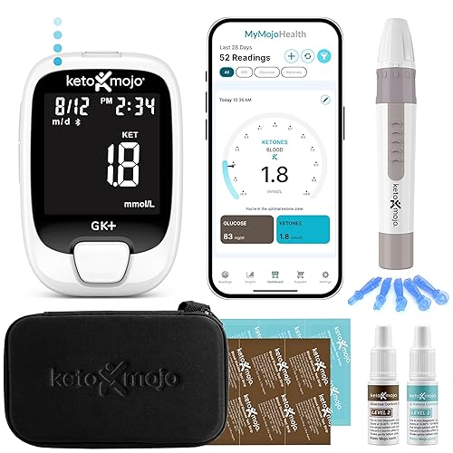 Miniatura 2 de KETO-MOJO GK Kit de prueba de glucosa y cetona Bluetooth  aplicación gratuita para el control de cetosis y diabetes 20 tiras de análisis de sangre