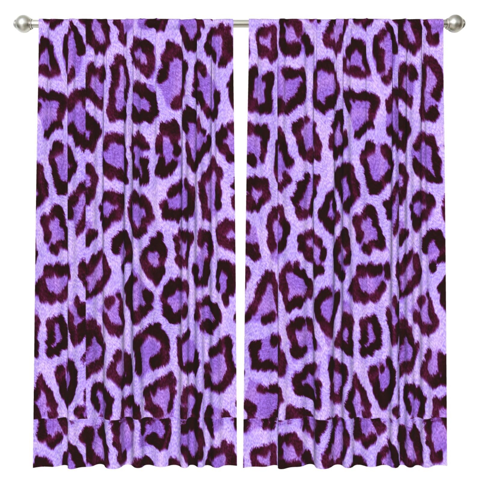 InOmak Lilac Leopard Print, 2 Panels Window Curtains 52 x 84 Inch Blackout Curtains for Living Room Bedroom