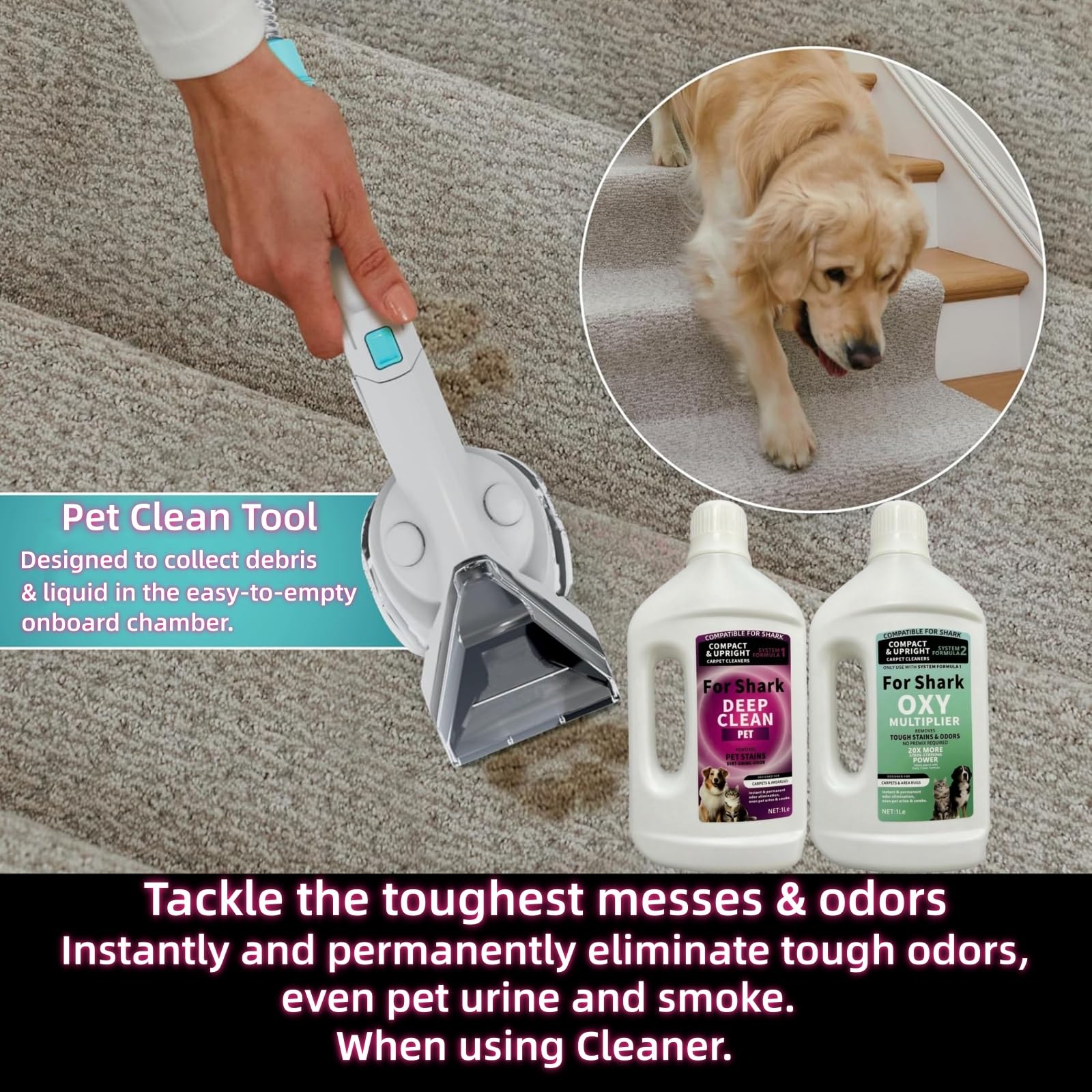 1L Détachant Et Anti-odeurs, Nettoyant For Tapis. Compatible Avec Shark Tous Les Nettoyeurs De Tapis Verticaux Et Compacts