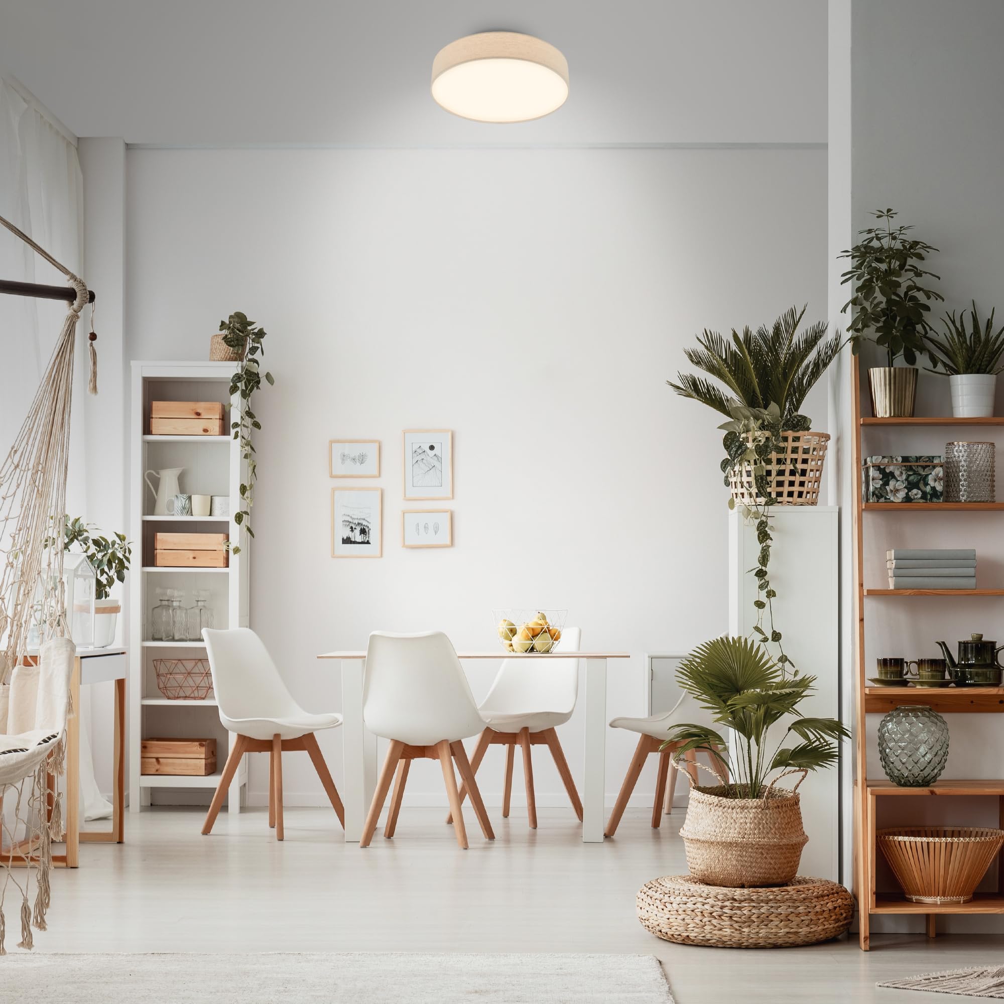 Briloner - Lámpara techo LED con pantalla de tela, 24 W y 2600 lm, luz blanco cálido, plafon LED, lamparas de salón, lampara dormitorio, luz techo salón, 38 x 10,5 cm, Beige