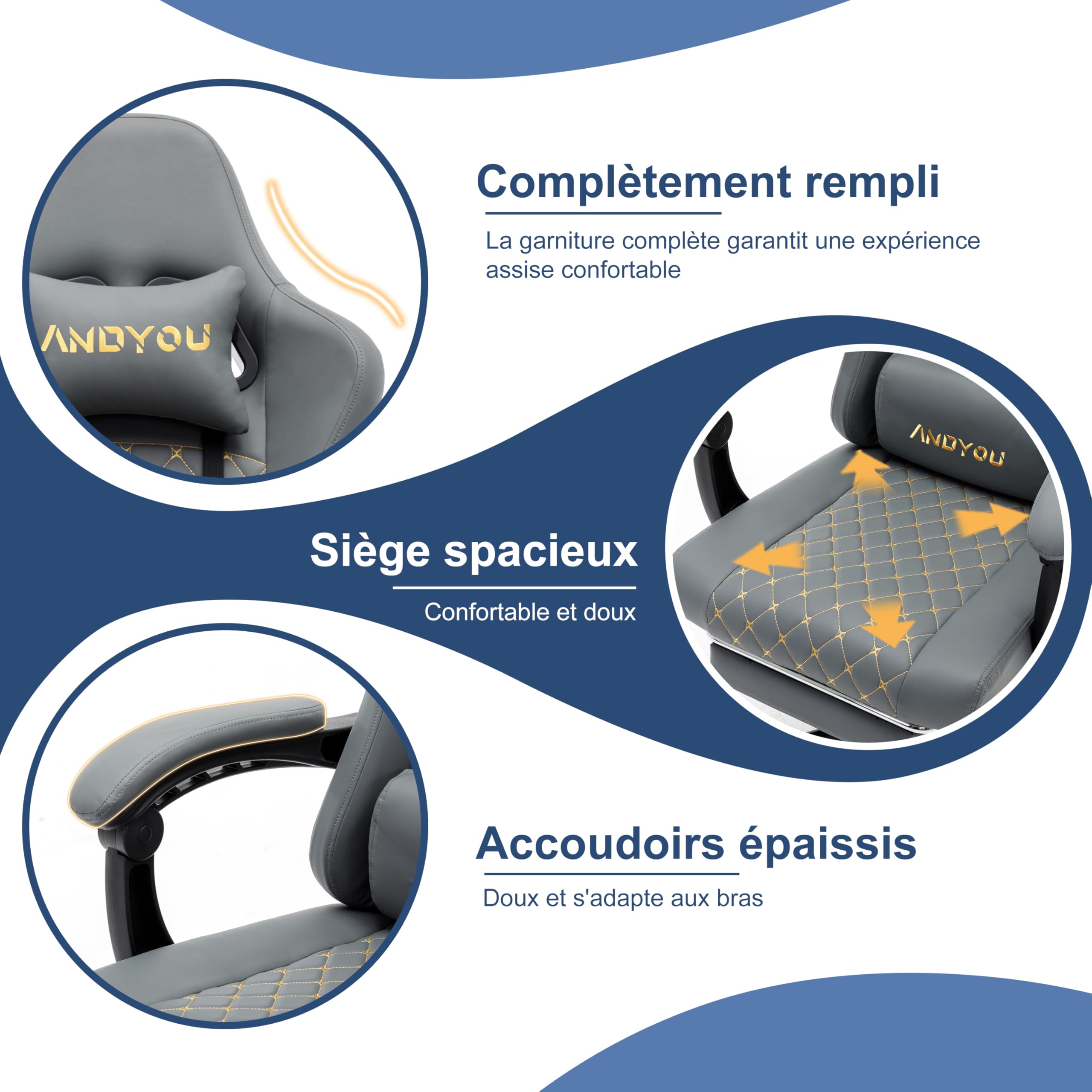 Andyou Silla Gaming Ergonómica Profesional con Soporte Lumbar - Silla Gamer para Adulto, Giratoria y Reclinable con Reposapiés Ajustable y Tela Transpirable, Soporte 150 kg para Oficina y PC