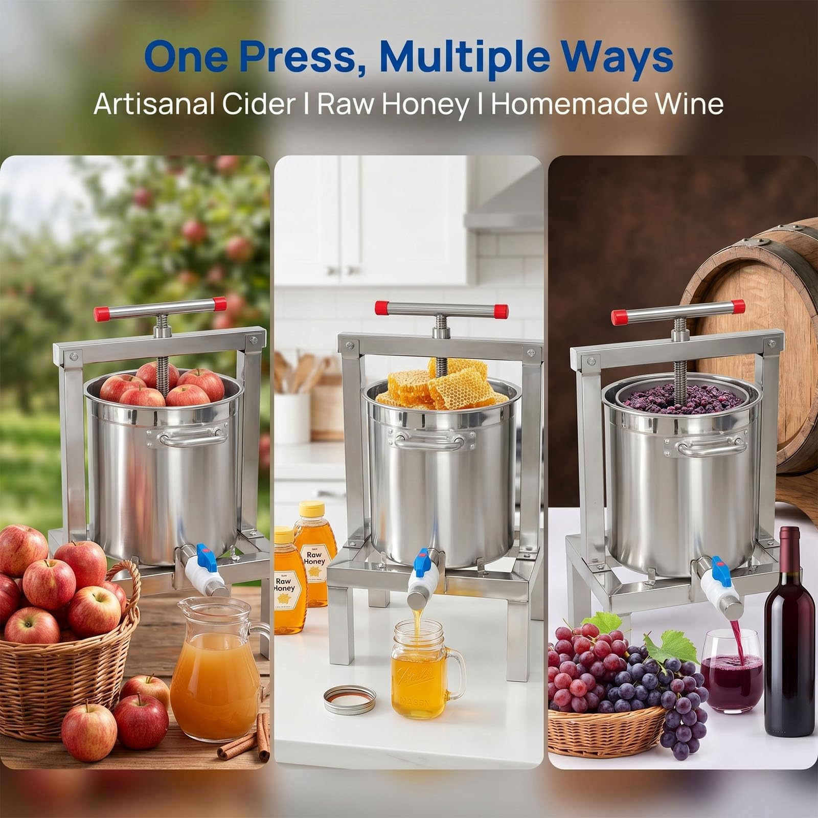 Estrattore per miele, pressa per vino e frutta, in acciaio inox, a forma di T, manuale, per succhi, verdure, vino, miele
